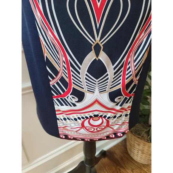 Sandra Darren Dress Womens 12 Navy Red Geometric Sheath Career Party Lined - Picture 7 of 12